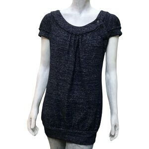 Theme Womens Knit Tunic Top Blue Short Sleeve Pullover M